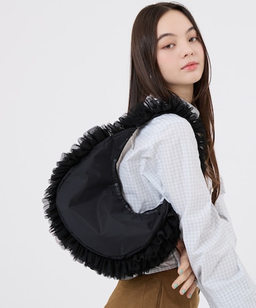 RUFFLE ZIP HOBO ブラックレースラッフル