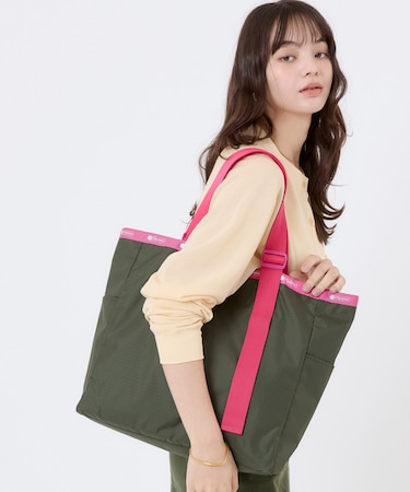 LG HANDLE ADJ TOTE アボカド/ベージュピンクウェビング