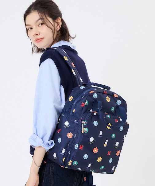 【LeSportsac×Miffy】MEDIUM E/W BACKPACK ミッフィーネイビーポルカドット