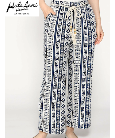 ﾚｰﾖﾝ麻 総柄ﾛﾝｸﾞﾊﾟﾝﾂ