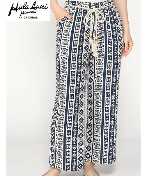 ﾚｰﾖﾝ麻 総柄ﾛﾝｸﾞﾊﾟﾝﾂ