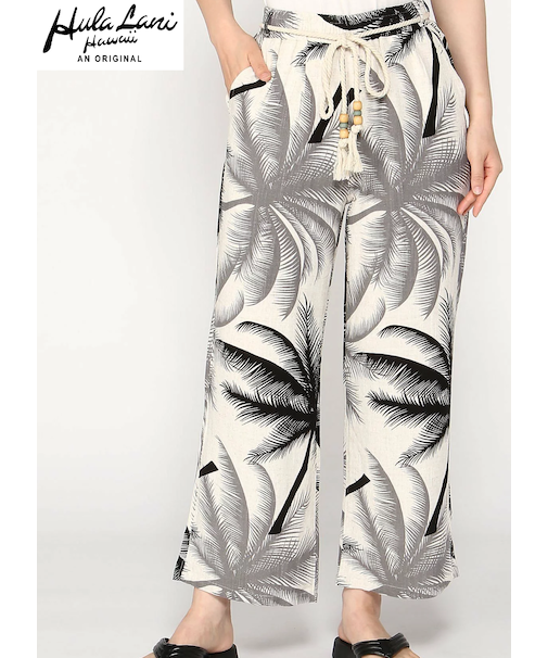 ﾚｰﾖﾝ麻 総柄ﾛﾝｸﾞﾊﾟﾝﾂ