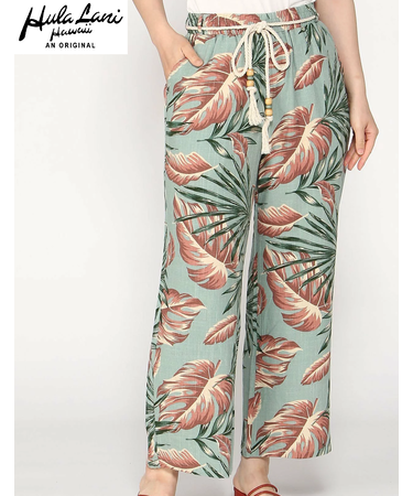 ﾚｰﾖﾝ麻 総柄ﾛﾝｸﾞﾊﾟﾝﾂ