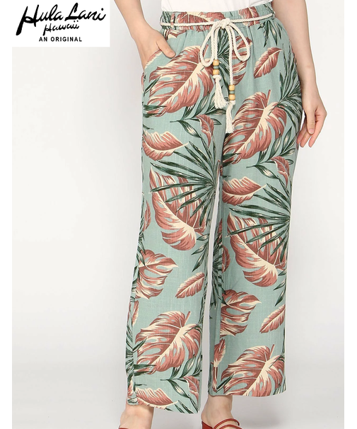 ﾚｰﾖﾝ麻 総柄ﾛﾝｸﾞﾊﾟﾝﾂ