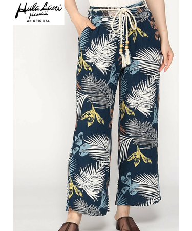 ﾚｰﾖﾝ麻 総柄ﾛﾝｸﾞﾊﾟﾝﾂ