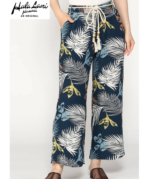 ﾚｰﾖﾝ麻 総柄ﾛﾝｸﾞﾊﾟﾝﾂ