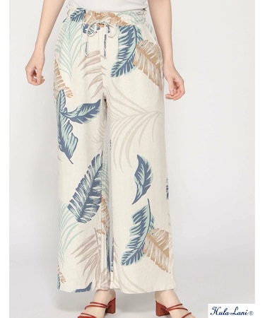 ﾚｰﾖﾝ麻 総柄ﾛﾝｸﾞﾊﾟﾝﾂ