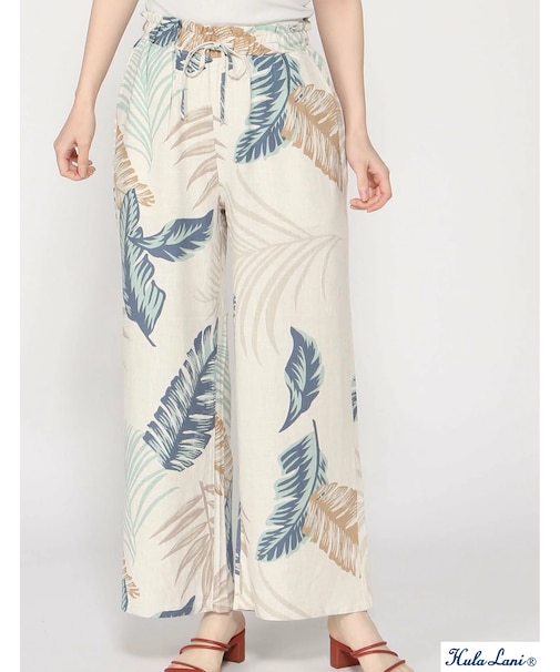 ﾚｰﾖﾝ麻 総柄ﾛﾝｸﾞﾊﾟﾝﾂ