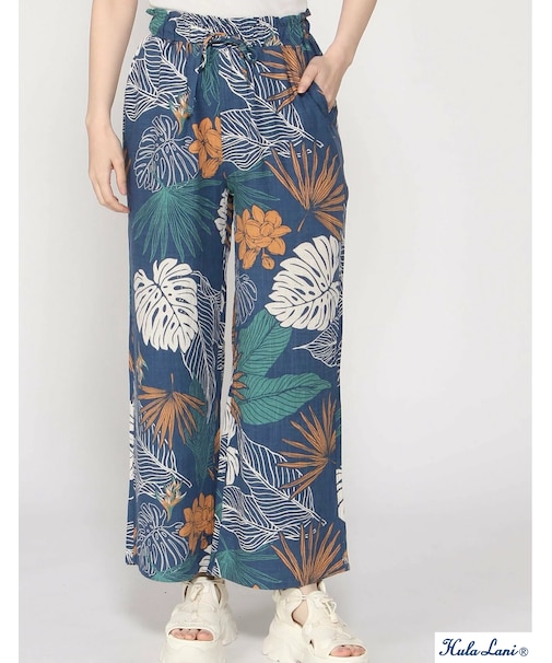 ﾚｰﾖﾝ麻 総柄ﾛﾝｸﾞﾊﾟﾝﾂ