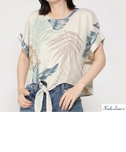 ﾚｰﾖﾝ麻 総柄裾ﾘﾎﾞﾝｸﾙｰ