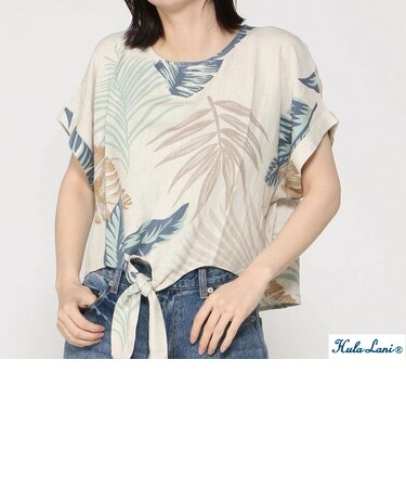 ﾚｰﾖﾝ麻 総柄裾ﾘﾎﾞﾝｸﾙｰ