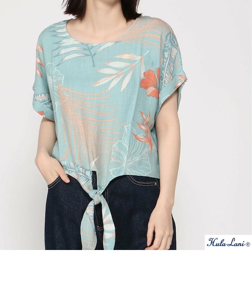 ﾚｰﾖﾝ麻 総柄裾ﾘﾎﾞﾝｸﾙｰ