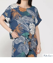 ﾚｰﾖﾝ麻 総柄裾ﾘﾎﾞﾝｸﾙｰ