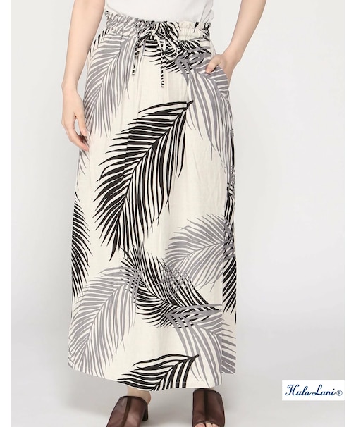 ﾚｰﾖﾝ麻 総柄ﾛﾝｸﾞｽｶｰﾄ