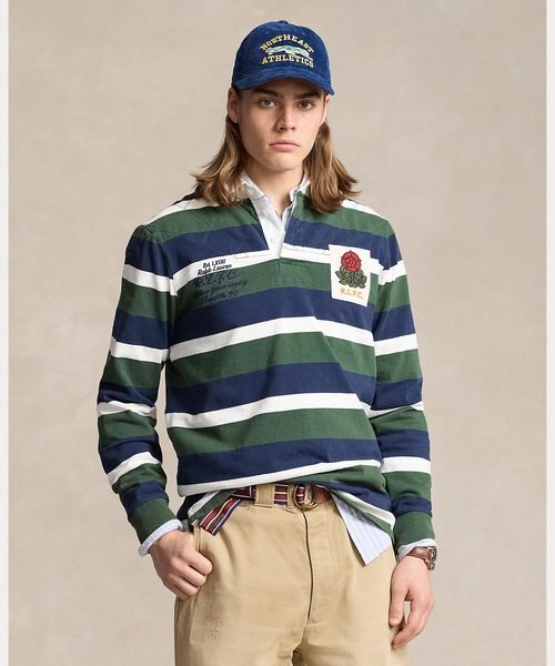クラシック フィット ストライプド ジャージー ラグビー シャツ｜ポロ