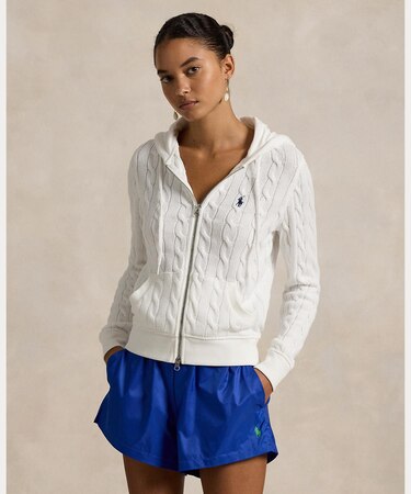 ケーブルニット コットン フルジップ フーディ