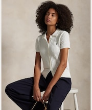 ケーブル コットン ショートスリーブ Polo カーディガン