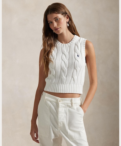 ケーブルニット コットン クロップド ベスト