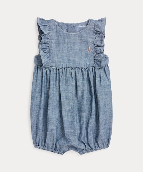 【新品】【女の子】ラルフローレン　ロンパース　ショートオール　デニム風　75 新品】【女の子】ラルフローレン ロンパース ショートオール デニム風