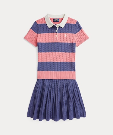 (ガールズ 7才～16才)ケーブル コットン Polo セーター & スカート セット