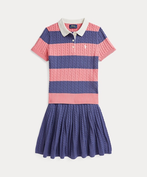 (ガールズ 7才～16才)ケーブル コットン Polo セーター & スカート セット
