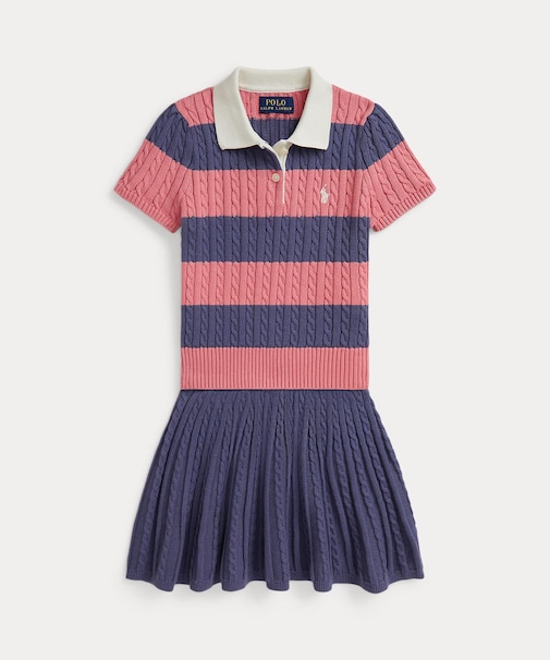 (ガールズ 2才～6才)ケーブル コットン Polo セーター & スカート セット