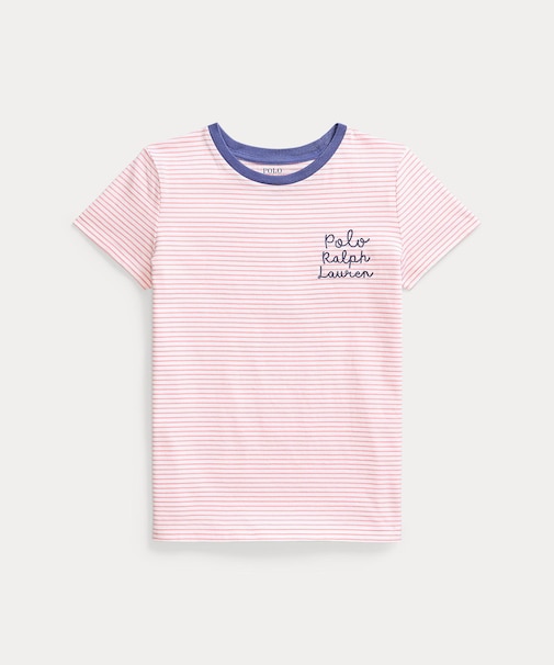 (ガールズ 7才～16才)ストライプド ロゴ コットン ジャージー Tシャツ