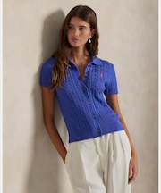 ケーブル コットン ショートスリーブ Polo カーディガン