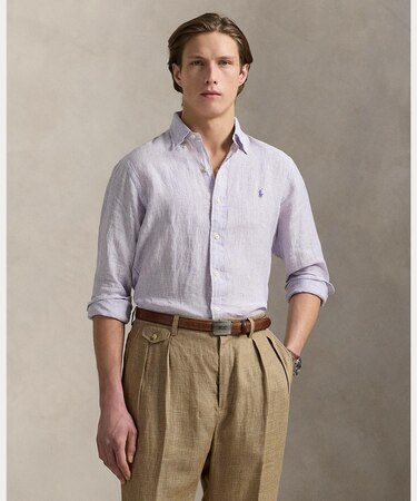 クラシック フィット ストライプド リネン シャツ