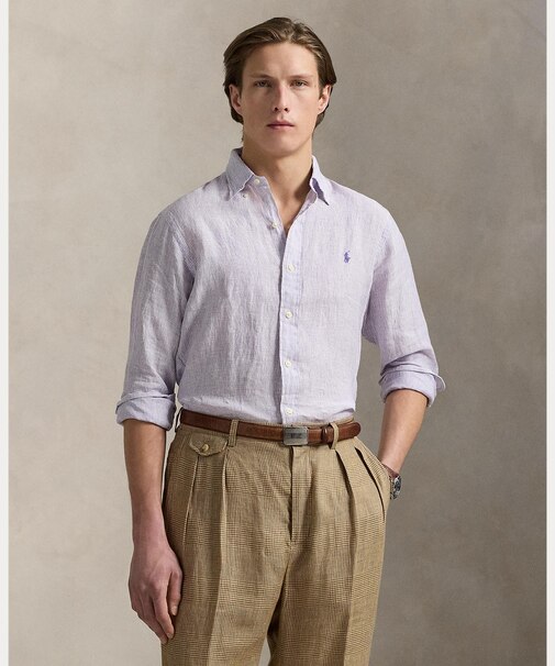 クラシック フィット ストライプド リネン シャツ