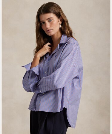 クロップド ボクシー フィット ストライプド コットン シャツ