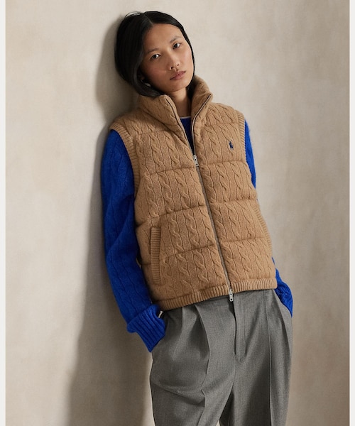 ケーブルニット ウールカシミヤ キルテッド ベスト｜ポロ ラルフ