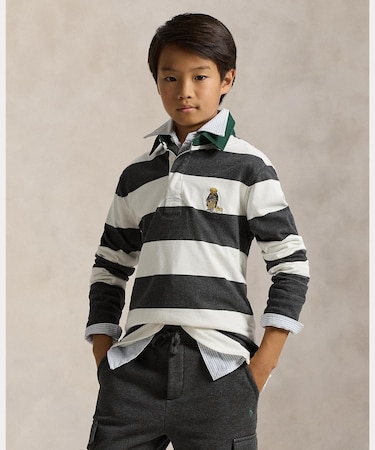 (ボーイズ 8才～20才)Polo ベア コットン ラグビー シャツ