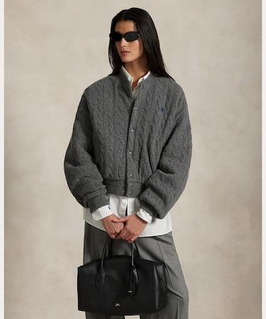 ケーブルニット ウールカシミヤ ボンバー ジャケット