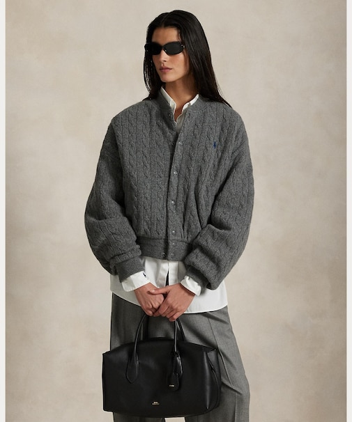 ケーブルニット ウールカシミヤ ボンバー ジャケット