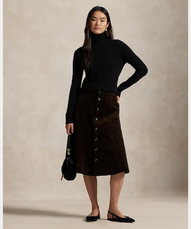 ボタンフロント コーデュロイ Aライン スカート