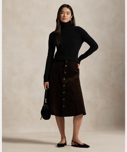 ボタンフロント コーデュロイ Aライン スカート