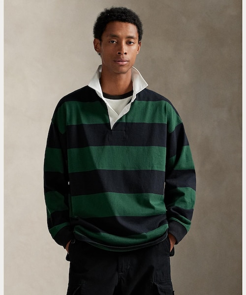 【美品】ラルフローレン　ビッグフィットストライプドジャージーラグビーシャツ ビッグ フィット ストライプド ジャージー ラグビー シャツ