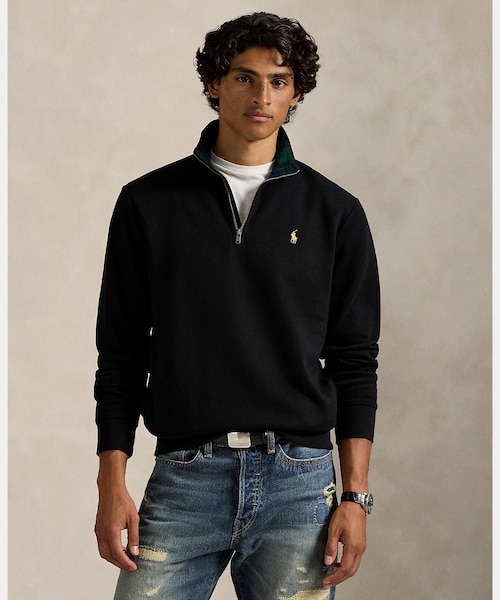 ポロ スウェットシャツ (コットン) Polo Ralph Lauren ブラックジップアップコットンスウェットシャツ