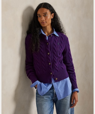 ケーブルニット ウールカシミヤ カーディガン