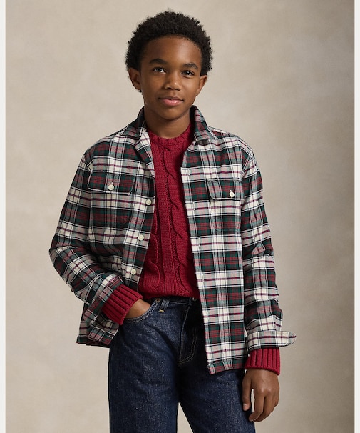 (ボーイズ 8才～20才)チェック コットン オックスフォード ワークシャツ