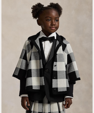 (ガールズ 2才～6才)チェック ウール フーデッド ポンチョ
