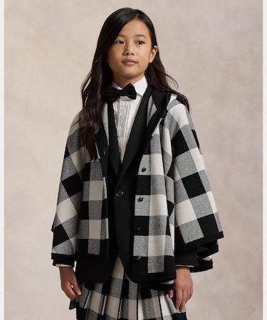 (ガールズ 7才～16才)チェック ウール フーデッド ポンチョ