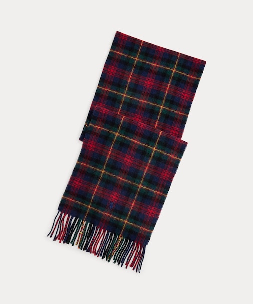 チェック フリンジ ウール マフラー