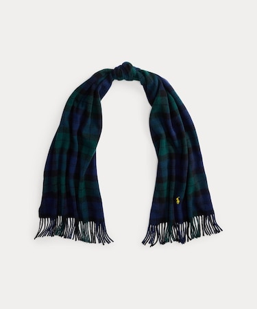 チェック フリンジトリム ウール マフラー