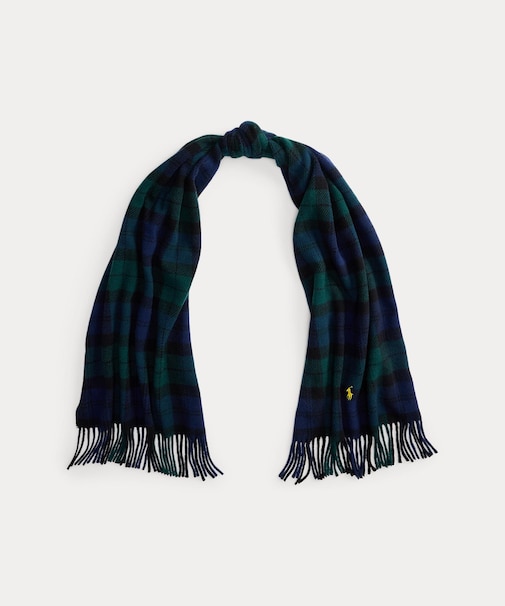 チェック フリンジトリム ウール マフラー