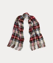 チェック フリンジ ウール ツイル スカーフ