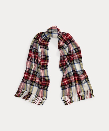 チェック フリンジ ウール ツイル スカーフ
