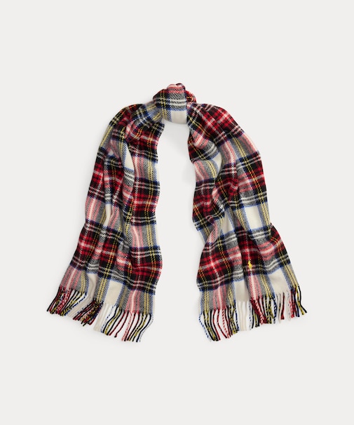 チェック フリンジ ウール ツイル スカーフ