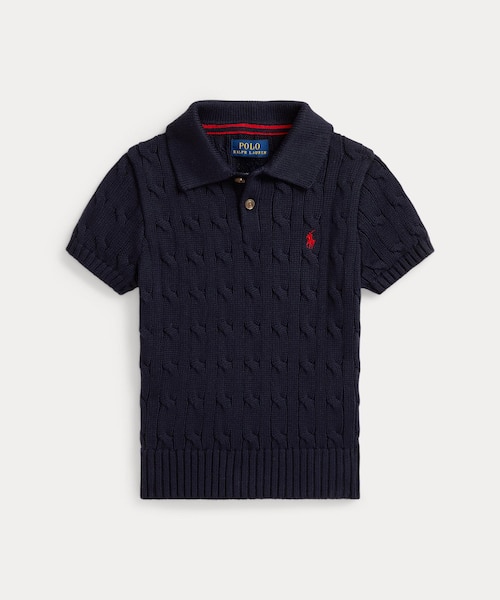 ボーイズ 2才～7才)ケーブルニット コットン ポロカラー セーター